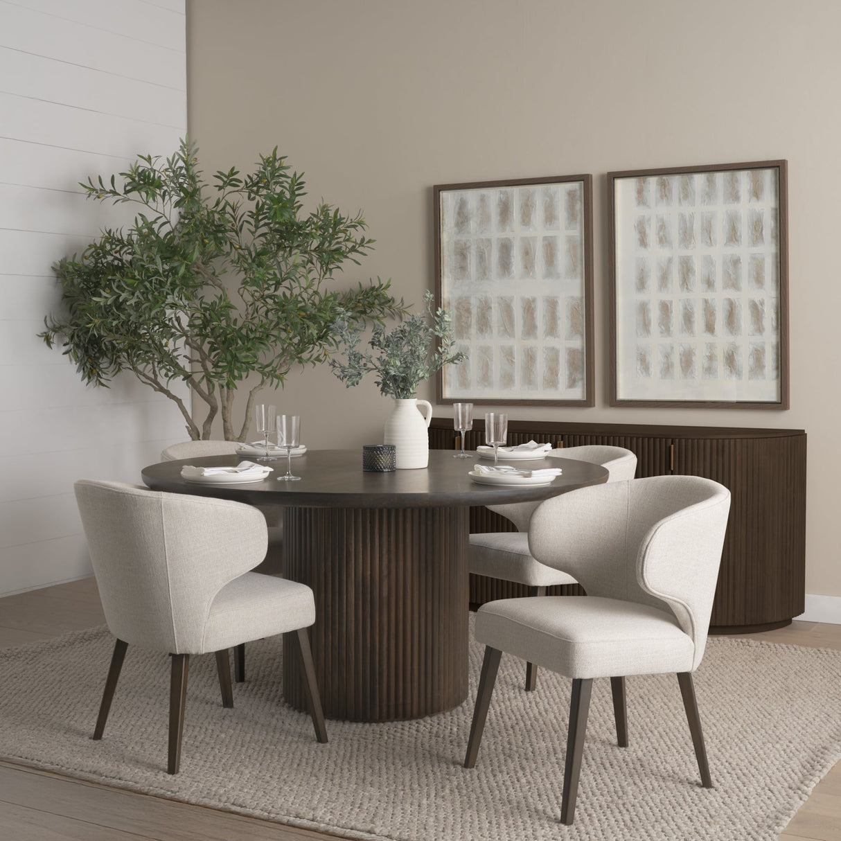 Terra Dark Brown Wood Round Fluted Dining Table by Mercana at Eve Furniture