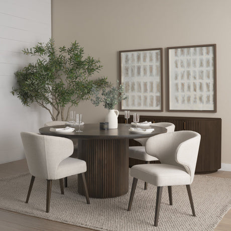 Terra Dark Brown Wood Round Fluted Dining Table by Mercana at Eve Furniture