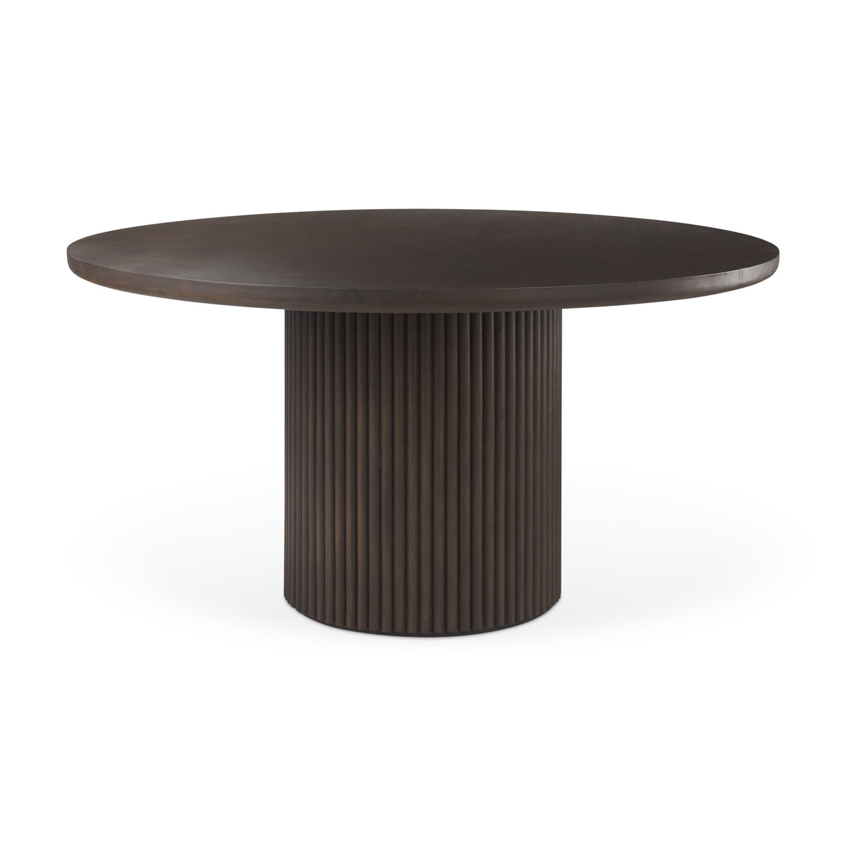 Terra Dark Brown Wood Round Fluted Dining Table by Mercana at Eve Furniture