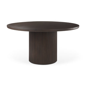 Terra Dark Brown Wood Round Fluted Dining Table by Mercana at Eve Furniture