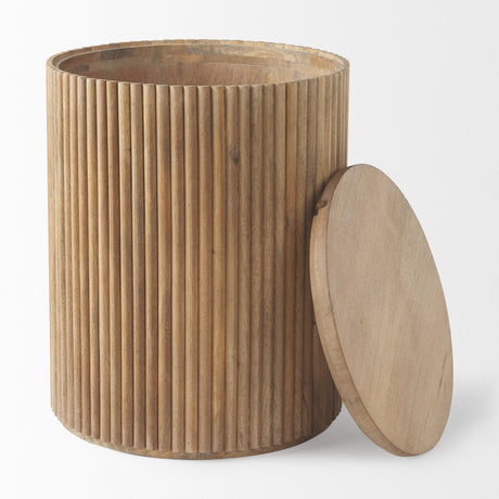 Terra Light Brown Wood Fluted Round Side Table by Mercana at Eve Furniture
