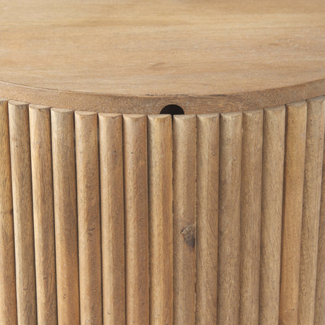 Terra Light Brown Wood Fluted Round Side Table by Mercana at Eve Furniture