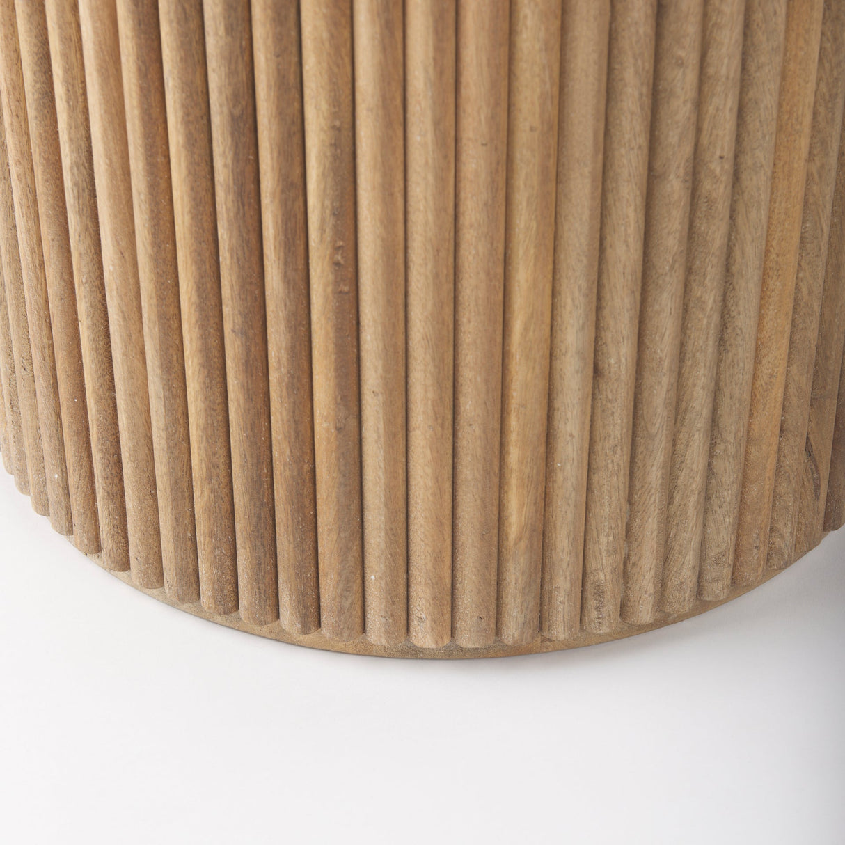 Terra Light Brown Wood Fluted Round Side Table by Mercana at Eve Furniture