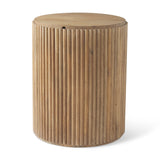 Terra Light Brown Wood Fluted Round Side Table by Mercana at Eve Furniture