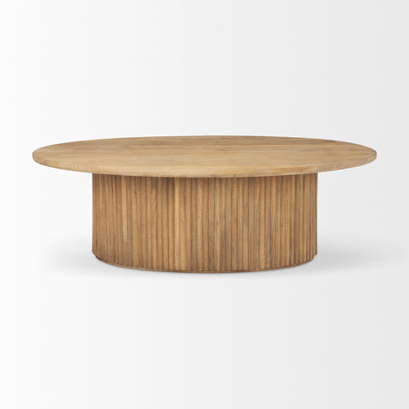 Terra Light Brown Wood Oval Fluted Coffee Table by Mercana at Eve Furniture