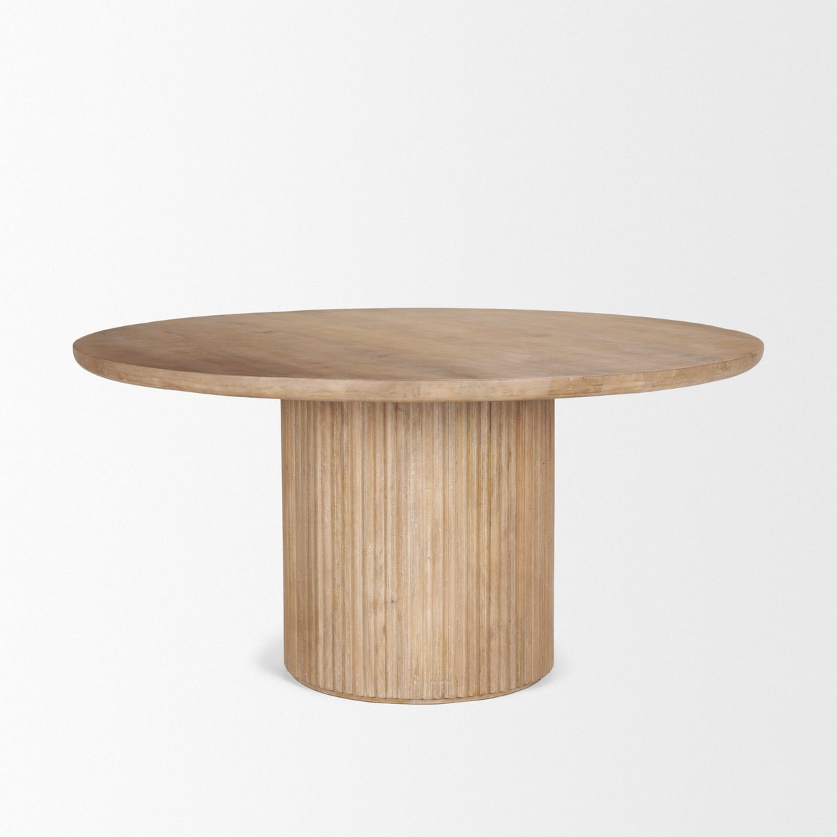Terra Light Brown Wood Round Fluted Dining Table by Mercana at Eve Furniture