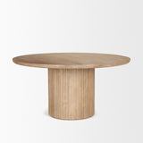 Terra Light Brown Wood Round Fluted Dining Table by Mercana at Eve Furniture