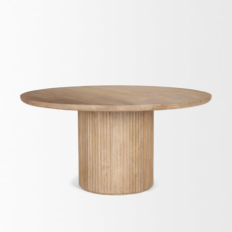Terra Light Brown Wood Round Fluted Dining Table by Mercana at Eve Furniture