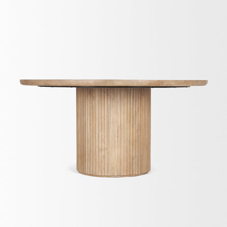 Terra Light Brown Wood Round Fluted Dining Table by Mercana at Eve Furniture