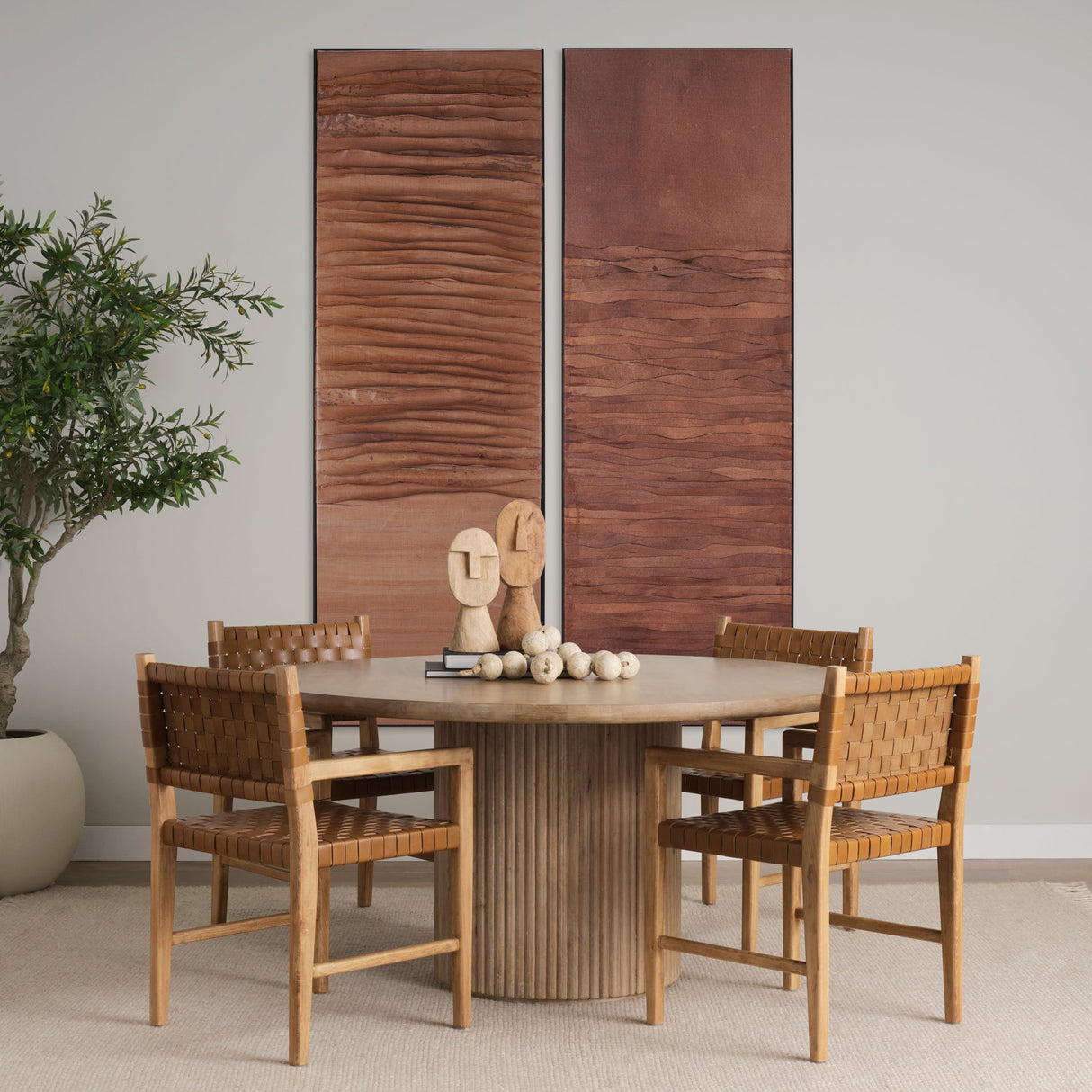 Terra Light Brown Wood Round Fluted Dining Table by Mercana at Eve Furniture