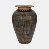 Terracotta, 19" Lines Vase W/ Woven Top, Multi