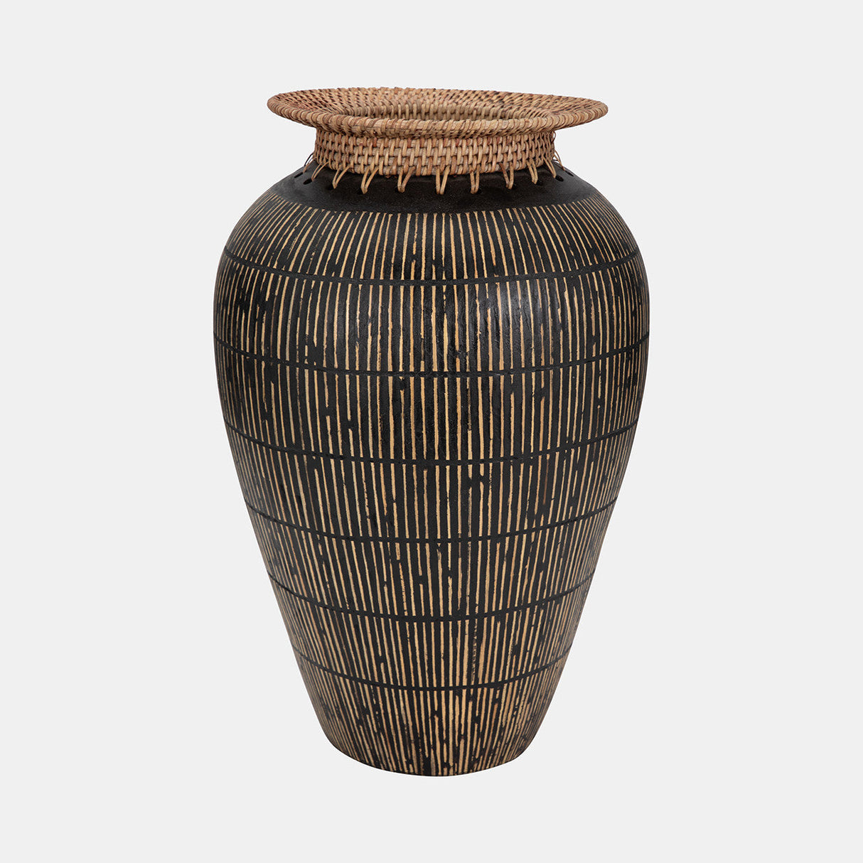 Terracotta, 19" Lines Vase W/ Woven Top, Multi