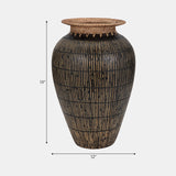 Terracotta, 19" Lines Vase W/ Woven Top, Multi