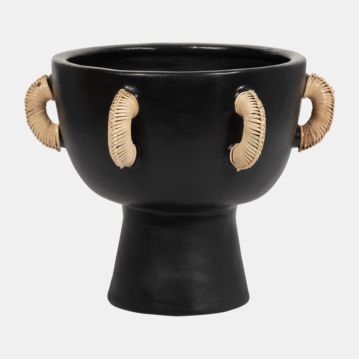 Terracotta, 9"h Eared Bowl On Stand Vase, Black