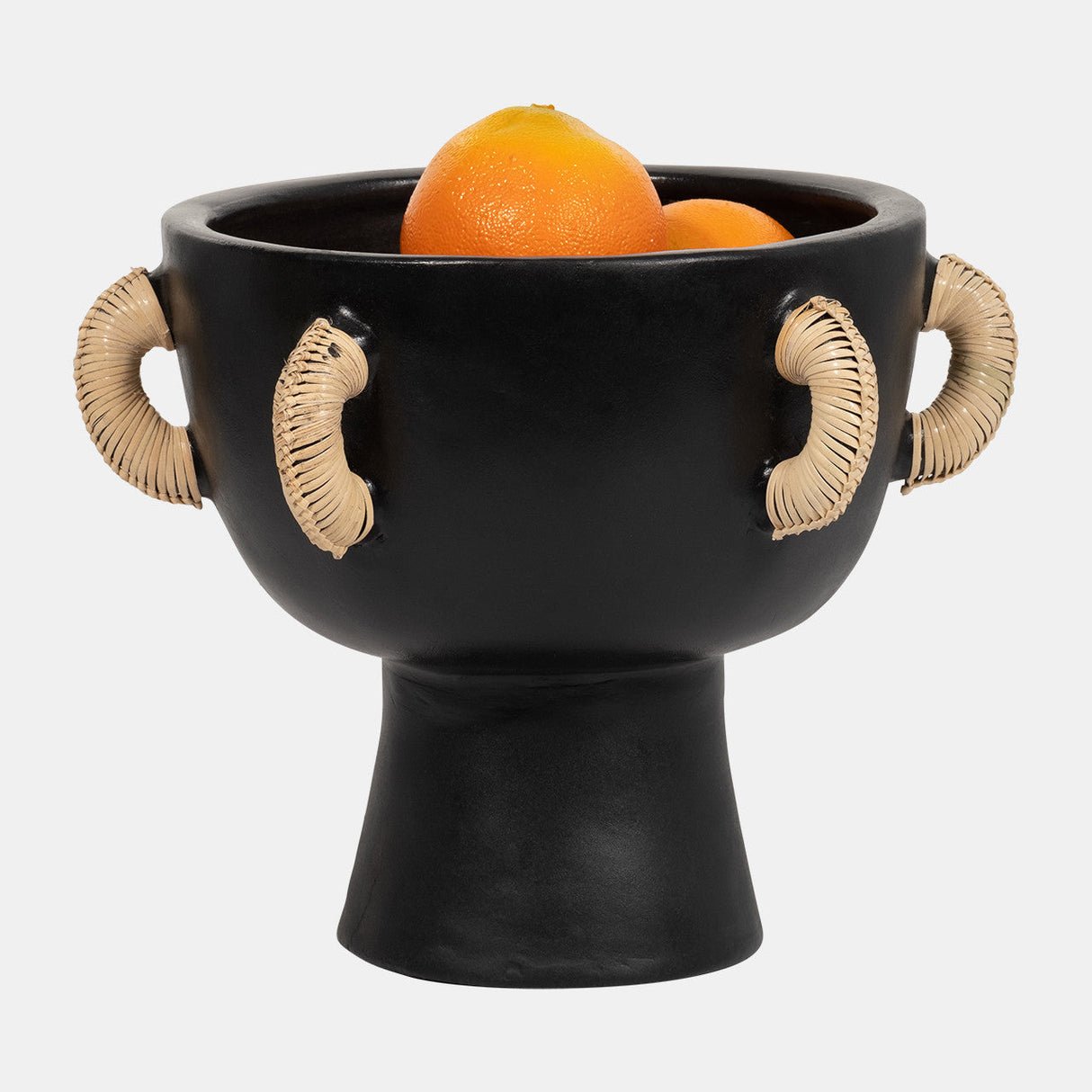 Terracotta, 9"h Eared Bowl On Stand Vase, Black