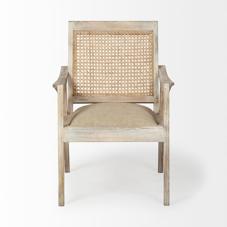 Teryn Cream Linen Seat And Natural Wooden Base w/ Mesh Back Accent Chair by Mercana at Eve Furniture