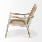 Teryn Cream Linen Seat And Natural Wooden Base w/ Mesh Back Accent Chair by Mercana at Eve Furniture
