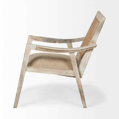 Teryn Cream Linen Seat And Natural Wooden Base w/ Mesh Back Accent Chair by Mercana at Eve Furniture