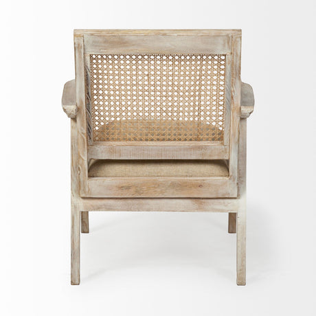 Teryn Cream Linen Seat And Natural Wooden Base w/ Mesh Back Accent Chair by Mercana at Eve Furniture
