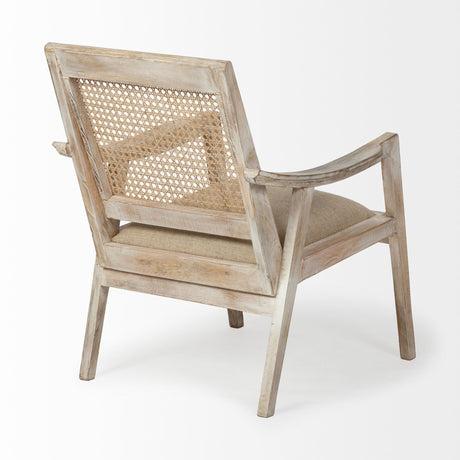 Teryn Cream Linen Seat And Natural Wooden Base w/ Mesh Back Accent Chair by Mercana at Eve Furniture