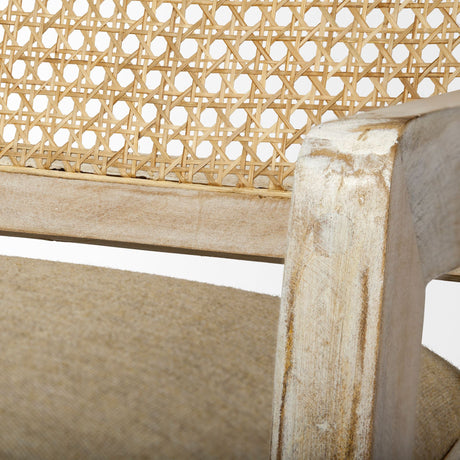 Teryn Cream Linen Seat And Natural Wooden Base w/ Mesh Back Accent Chair by Mercana at Eve Furniture