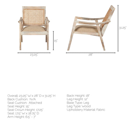 Teryn Cream Linen Seat And Natural Wooden Base w/ Mesh Back Accent Chair by Mercana at Eve Furniture