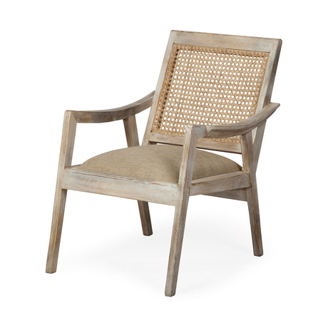 Teryn Cream Linen Seat And Natural Wooden Base w/ Mesh Back Accent Chair by Mercana at Eve Furniture