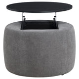 Tesoro Grey and Black Upholstered Round Lift Top Storage Ottoman by Coaster at Eve Furniture