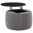 Tesoro Grey and Black Upholstered Round Lift Top Storage Ottoman by Coaster at Eve Furniture
