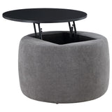 Tesoro Grey and Black Upholstered Round Lift Top Storage Ottoman by Coaster at Eve Furniture