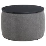 Tesoro Grey and Black Upholstered Round Lift Top Storage Ottoman by Coaster at Eve Furniture