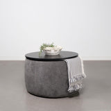 Tesoro Grey and Black Upholstered Round Lift Top Storage Ottoman by Coaster at Eve Furniture