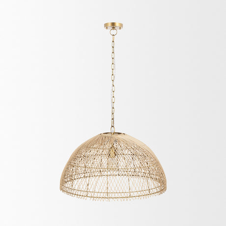 Thad 1-Light Natural Woven Rattan Dome Pendant by Mercana at Eve Furniture