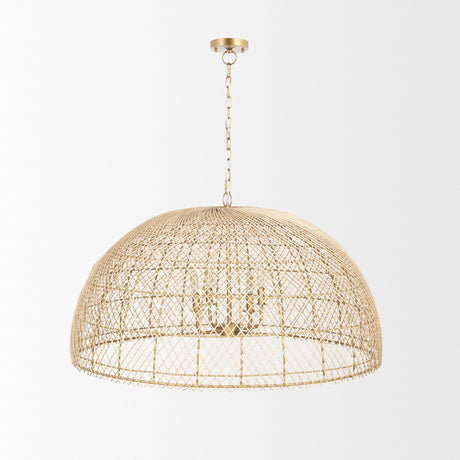 Thad 4-Light Natural Woven Rattan Dome Chandelier by Mercana at Eve Furniture