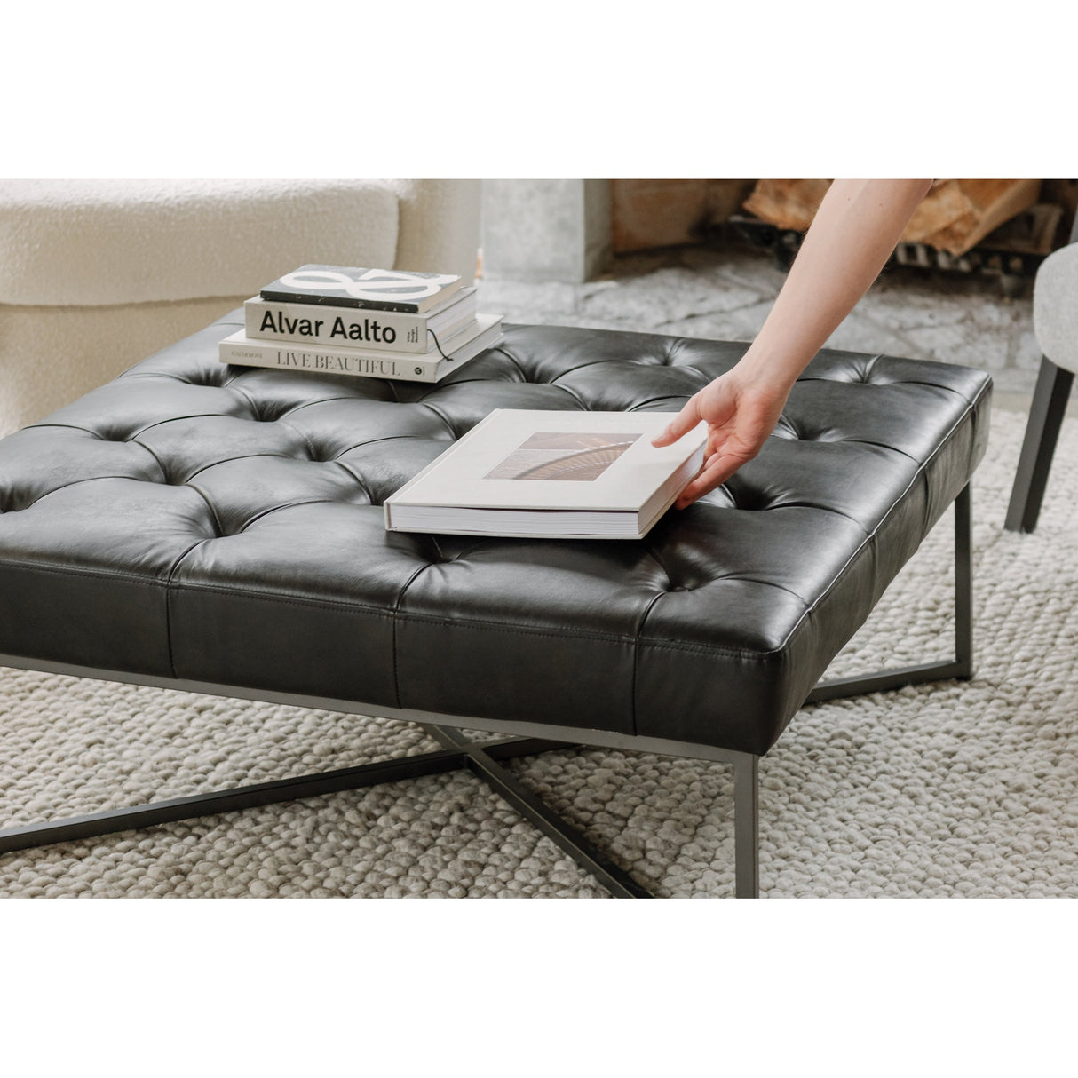 Thad Black Ottoman by MOES at Eve Furniture