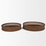 Thala Medium Brown Round Wicker Tray (Set of 2) by Mercana at Eve Furniture