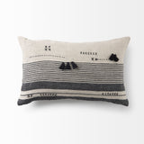 Thalia Black and Beige Fabric Striped and Fringed Decorative Pillow Cover by Mercana at Eve Furniture