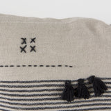 Thalia Black and Beige Fabric Striped and Fringed Decorative Pillow Cover by Mercana at Eve Furniture