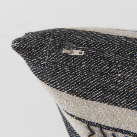 Thalia Black and Beige Fabric Striped and Fringed Decorative Pillow Cover by Mercana at Eve Furniture