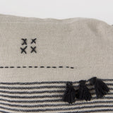 Thalia Black and Beige Fabric Striped w/Fringe Pillow Cover w/Down Filler, Set of 2 by Mercana at Eve Furniture