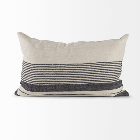 Thalia Black and Beige Fabric Striped w/Fringe Pillow Cover w/Non-Allergen Filler, Set of 2 by Mercana at Eve Furniture