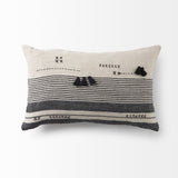 Thalia Black and Beige Fabric Striped w/Fringe Pillow Cover w/Non-Allergen Filler, Set of 2 by Mercana at Eve Furniture