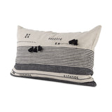 Thalia Black and Beige Fabric Striped w/Fringe Pillow Cover w/Non-Allergen Filler, Set of 2 by Mercana at Eve Furniture