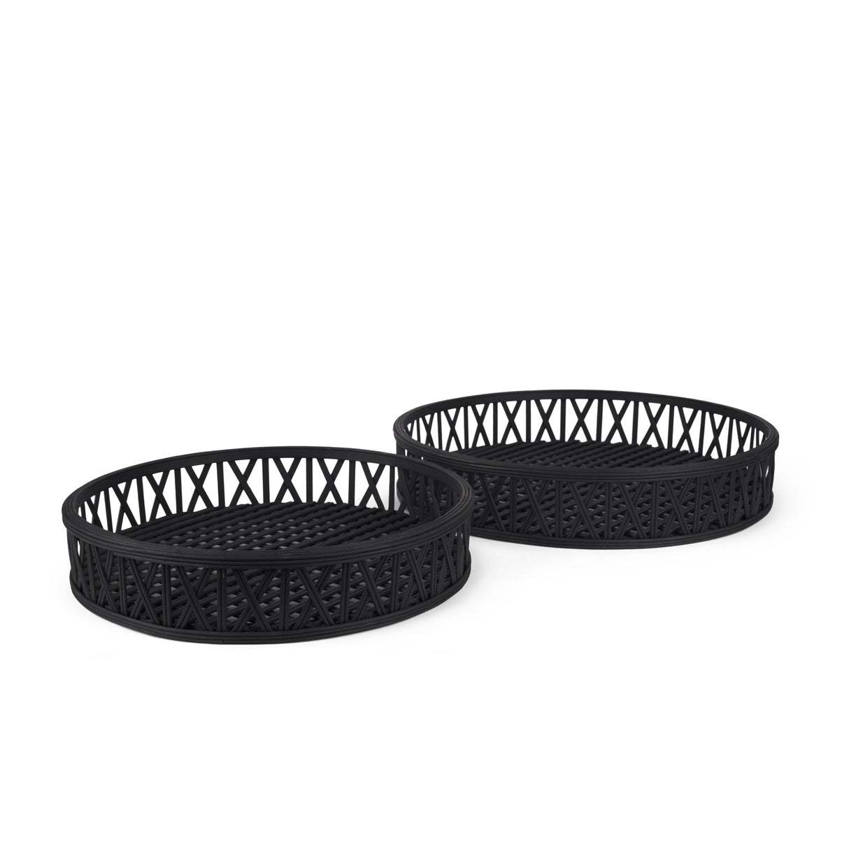 Thea Matte Black Wicker Trays (Set of 2) by Mercana at Eve Furniture