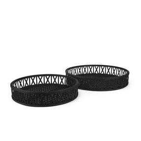 Thea Matte Black Wicker Trays (Set of 2) by Mercana at Eve Furniture