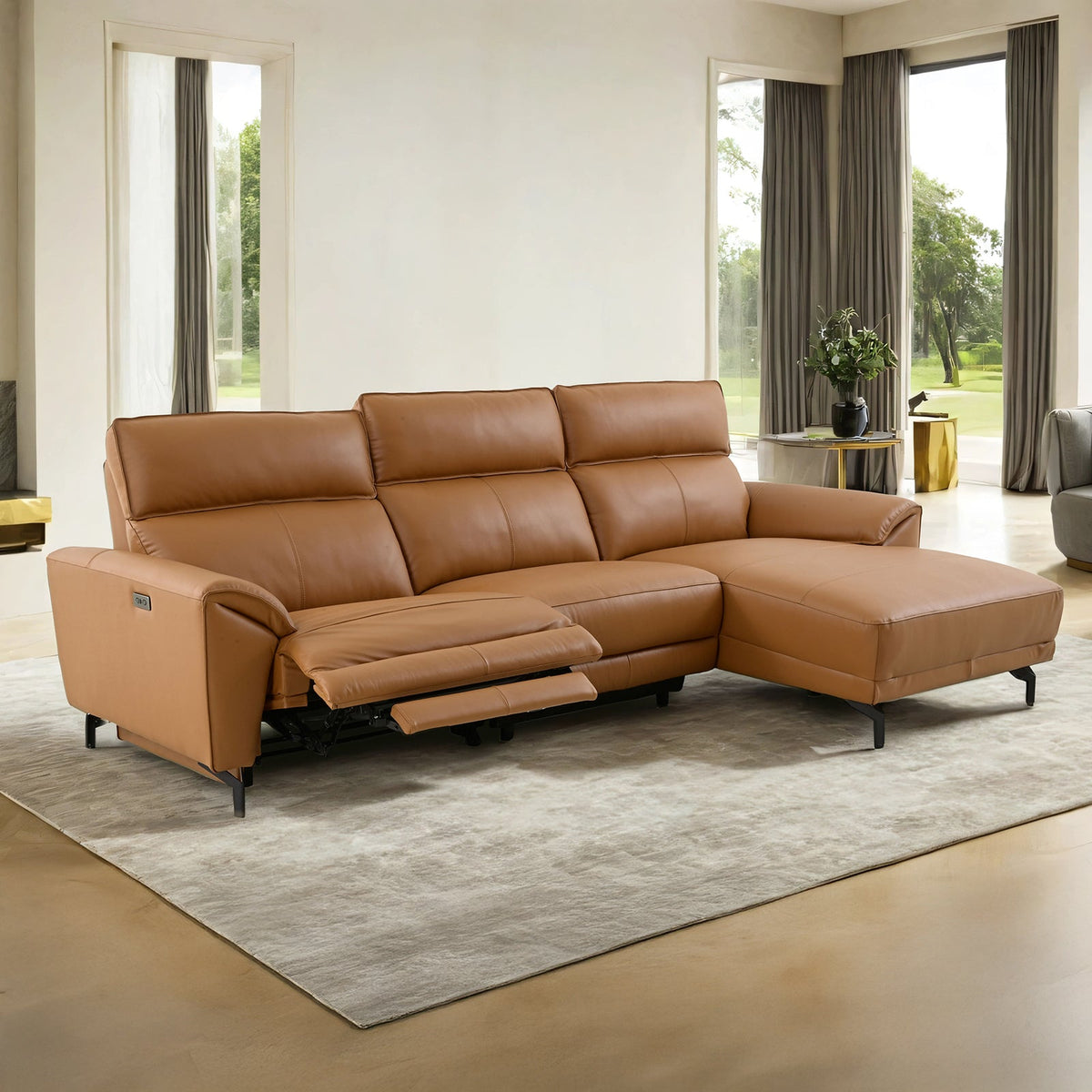 Themis Brown Clay Power Sectional with Right Chaise by Furniture of America at Eve Furniture