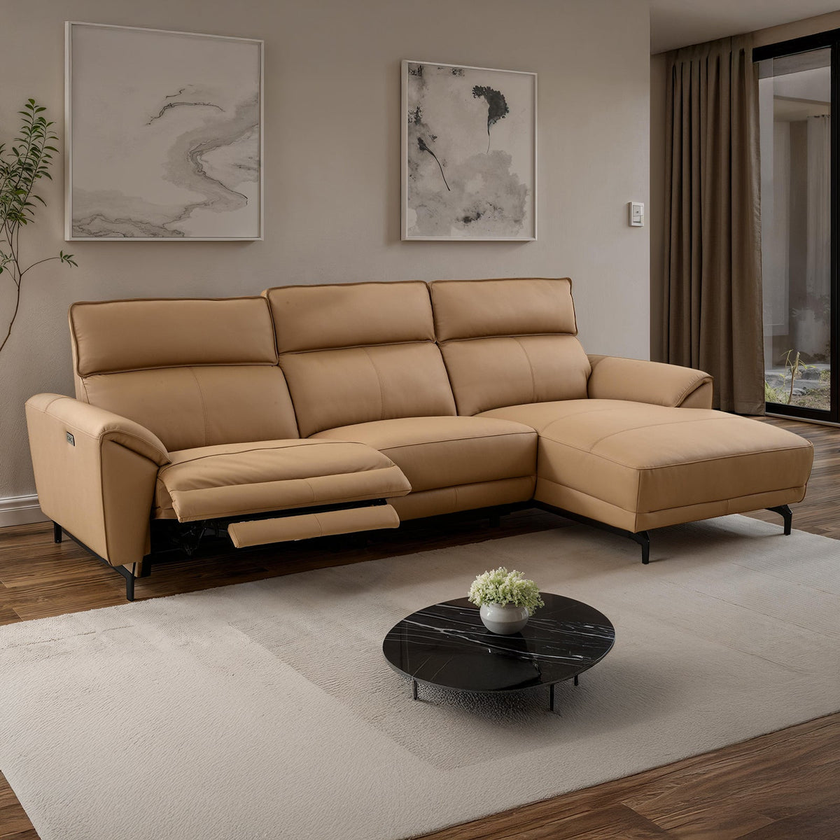 Themis Light Brown Power Sectional with Right Chaise by Furniture of America at Eve Furniture
