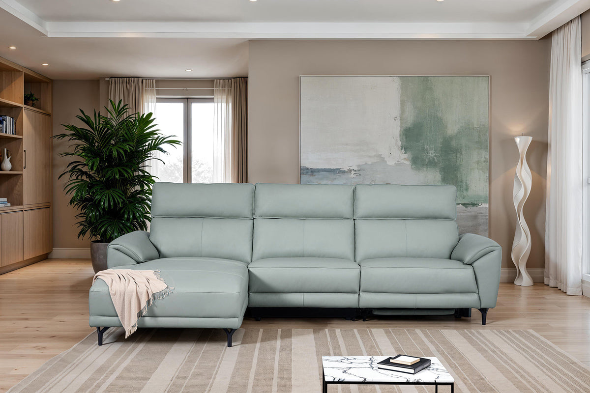 Themis Pale Blue Power Sectional with Left Chaise by Furniture of America at Eve Furniture