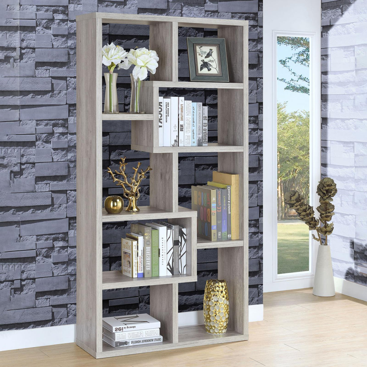 Theo Gray Driftwood 10-Shelf Bookcase