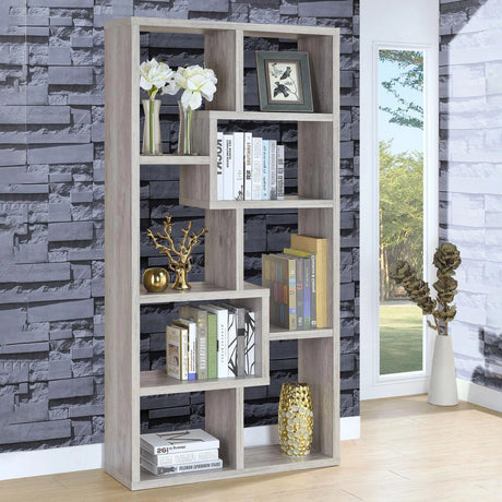 Theo Gray Driftwood 10-Shelf Bookcase by Coaster at Eve Furniture